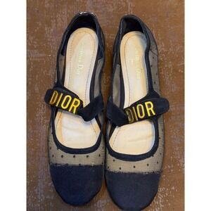 Christian Dior Baby-D Black Mesh Plumetis Mary Jane Block Heel Pumps Size 41